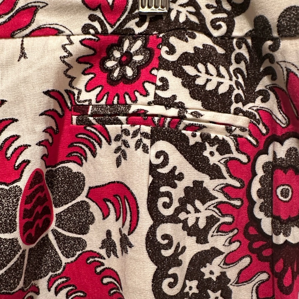 Etcetera Size 12 Linen Blend Fushia & Black Floral Wide Leg Slacks 35” inseam